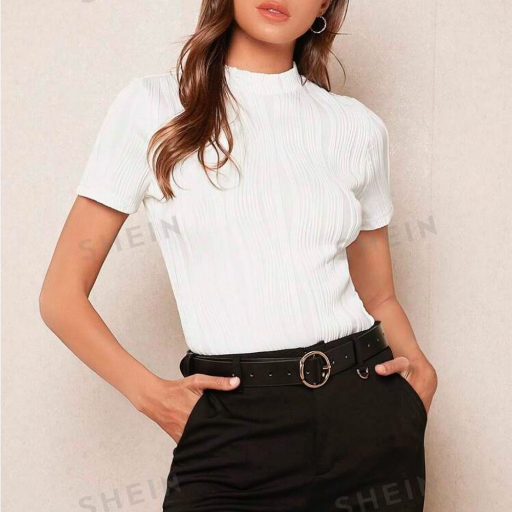 SHEIN Mock Neck Textured Top